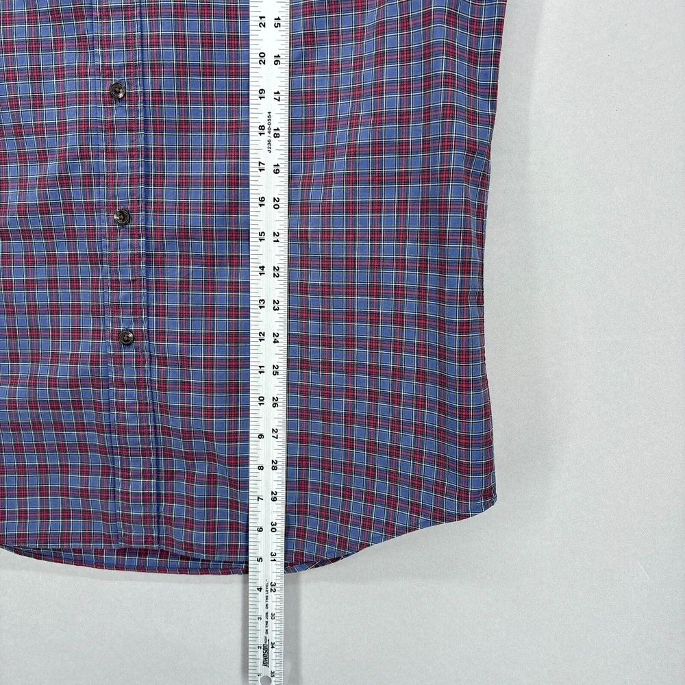 Ralph Lauren Shirt Mens Large Blue Red Plaid Button Up Tartan Cotton‎ Stretch